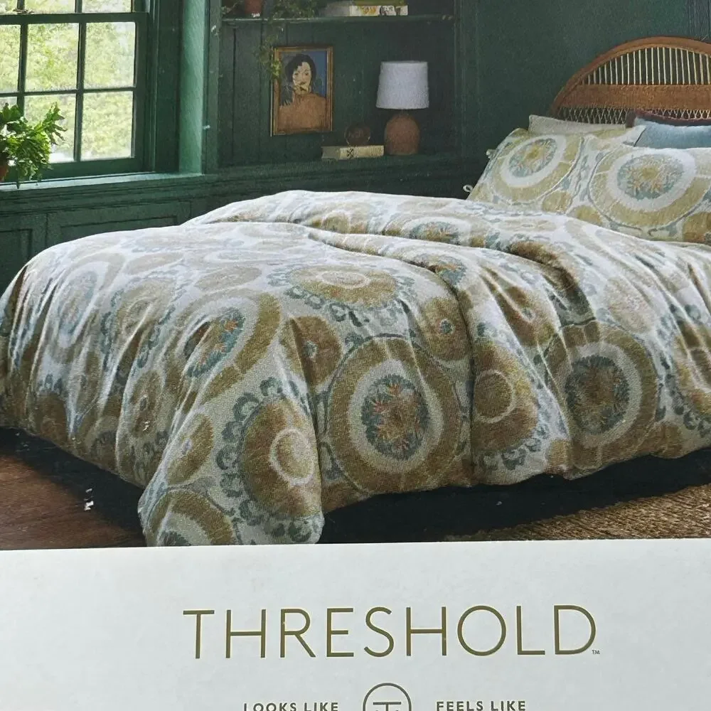 Threshold Printed Cotton Duvet Cover Set Full Queen 3pc Coastal Boho NIP